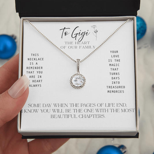 To Gigi – The Heart of our Family - Necklace with Treasured Memories Message Card