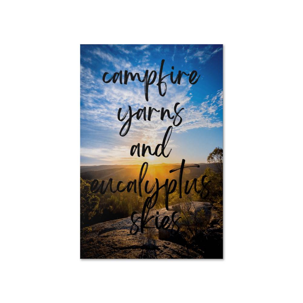 Campfire Yarns and Eucalyptus Skies – Sunset Adventure Poster