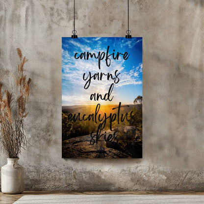 Campfire Yarns and Eucalyptus Skies – Sunset Adventure Poster