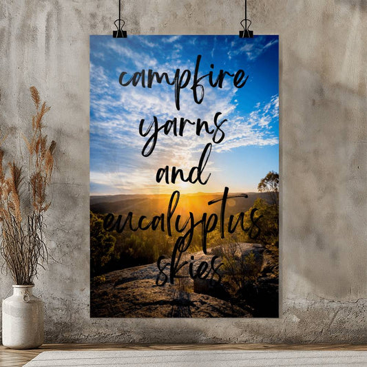 Campfire Yarns and Eucalyptus Skies – Sunset Adventure Poster